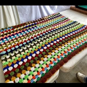 Vintage crochet knit throw blanket afghan grannycore 1970s stripe striped